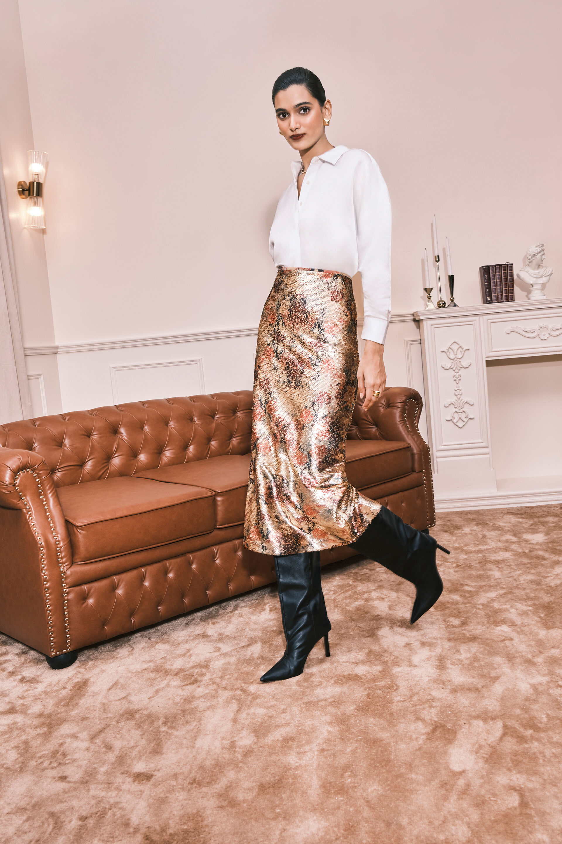 Glitter Bomb Sequin Skirt, Gold, image 3